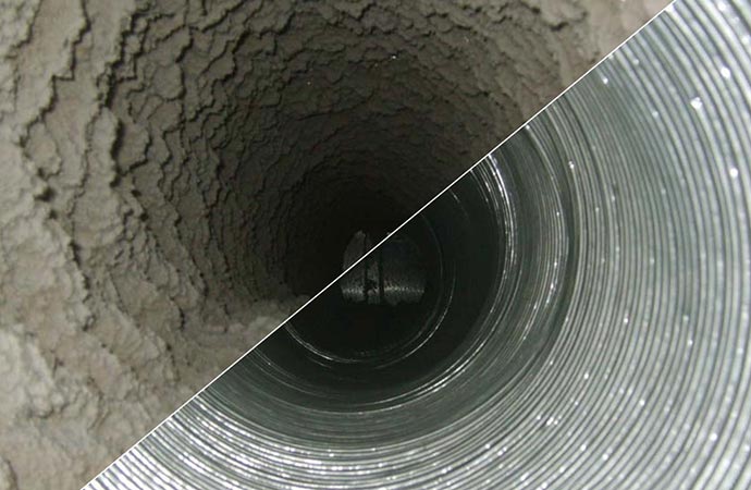 before and after of a clogged duct cleaning