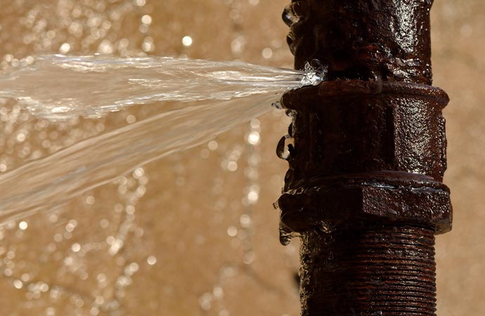 water leaking out of a broken water pipe