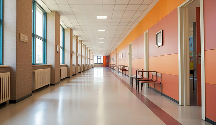 clean and dry school hallway