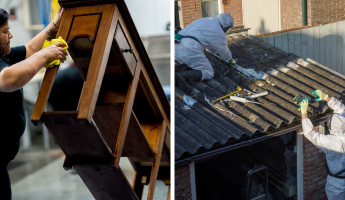 Collage of content restoring and asbestos removing