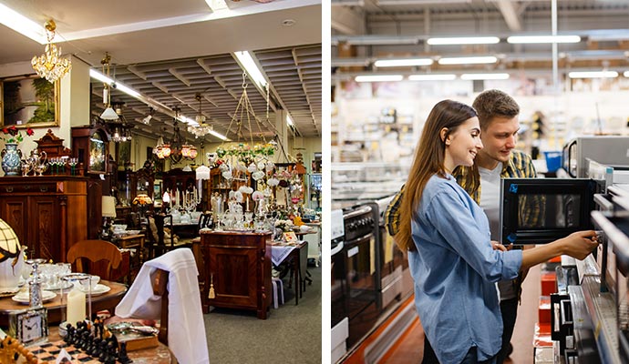 Collage of antique store and electronics store