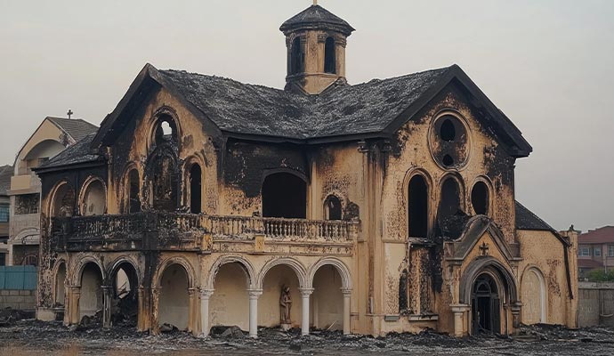 Severely fire damaged church