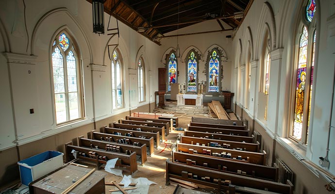 church interior under restoration process