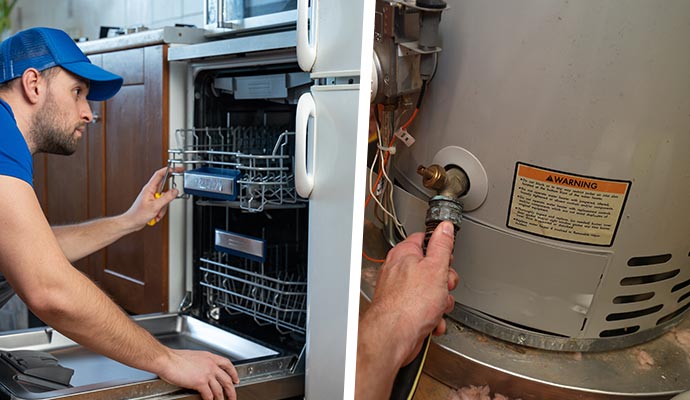 collage of dishwasher and water heater restoration