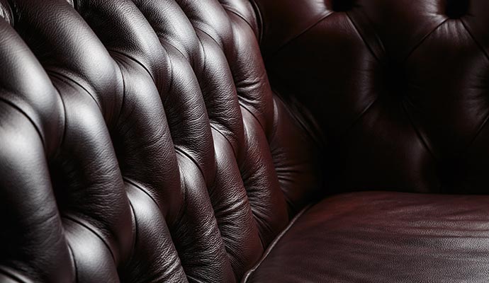 Close-up of tufted dark brown leather upholstery