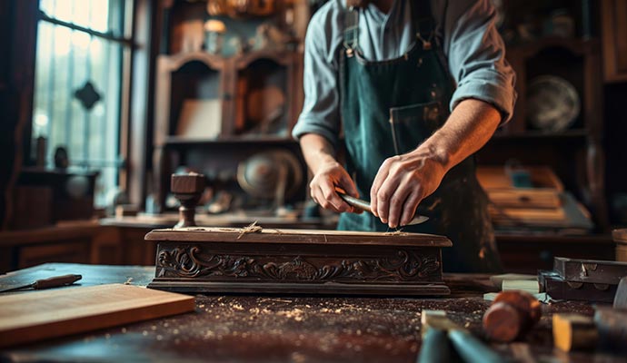 professional worker restoring antique object