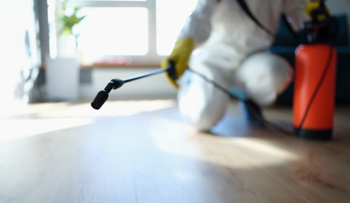 Professional decontamination of the floor using spray.