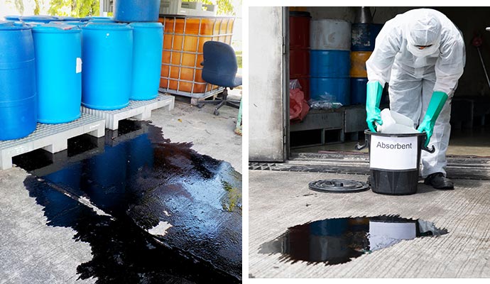 collage of chemical spill and professional clean-up