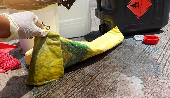 professional worker cleaning chemical spills