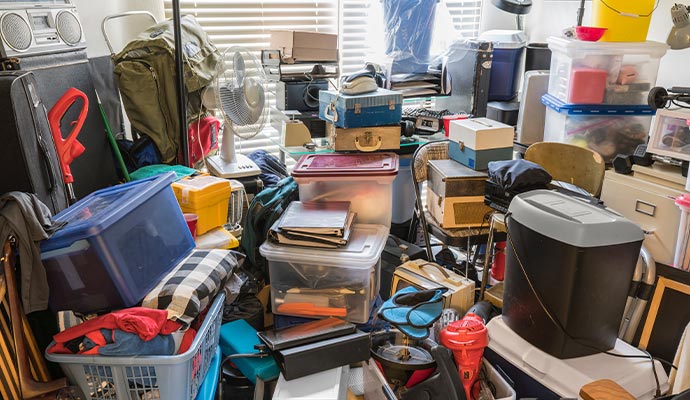 Different types of hoarding placed in a room.