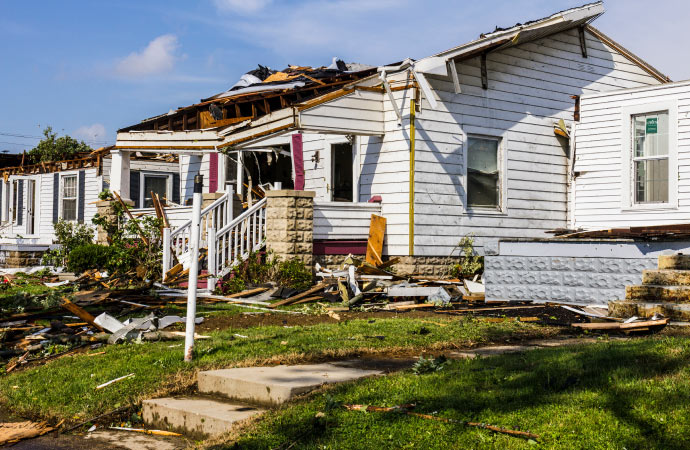 a storm damaged house