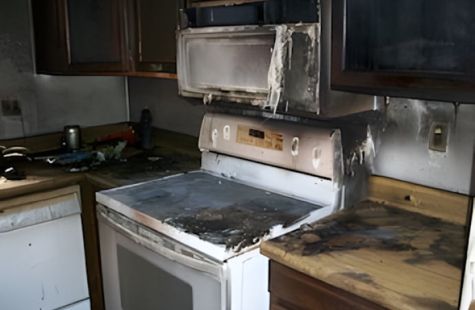 a fire damaged kitchen