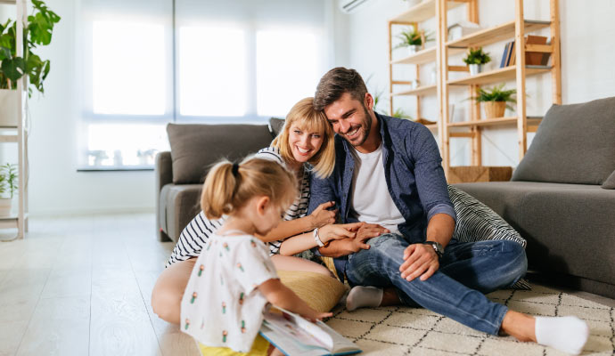 Family is enjoying in a room with fresh air