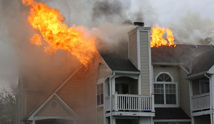 Fire burning a house