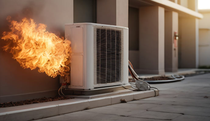 an AC caught on fire