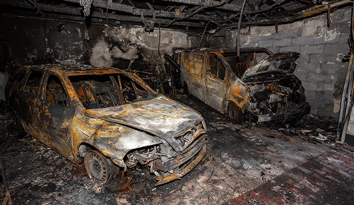 a fire damaged garage