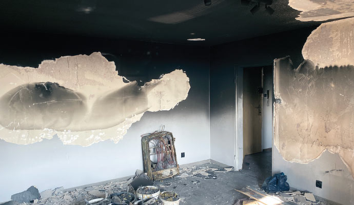 A smoke damaged room