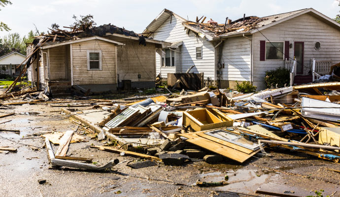 hurricane damaged residential house