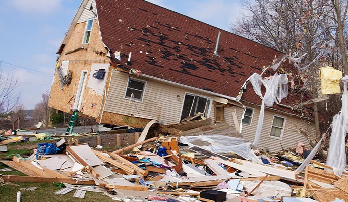 A hurricane damaged property