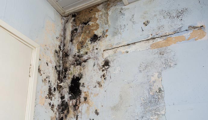 Wall with significant mold and water damage