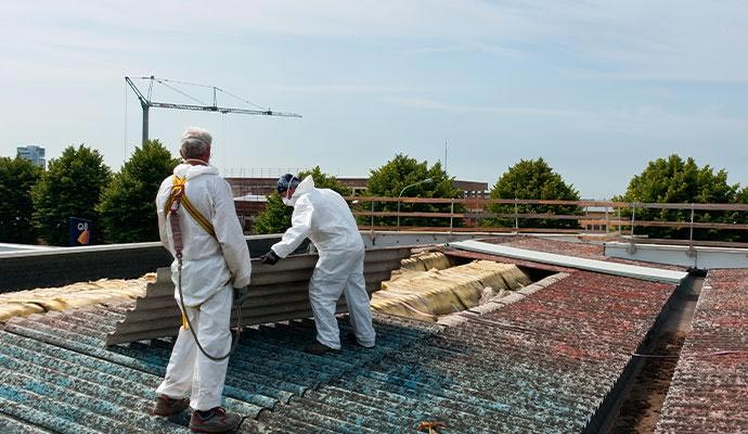 A couple of professionals removing asbestos