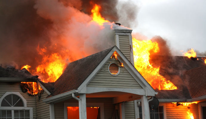 A residential house is burning on fire