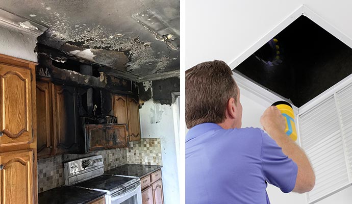 Collage of smoke damage restoration and duct inspection