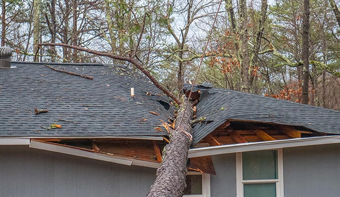 A Storm damaged house.