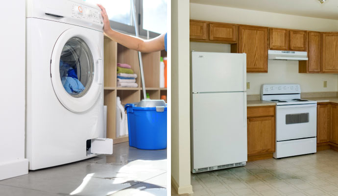 water leaking from a washing machine and a refrigerator