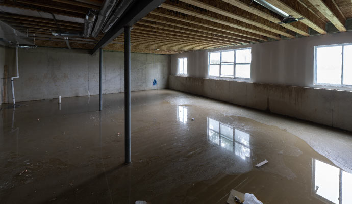 A flooded unfinished basement