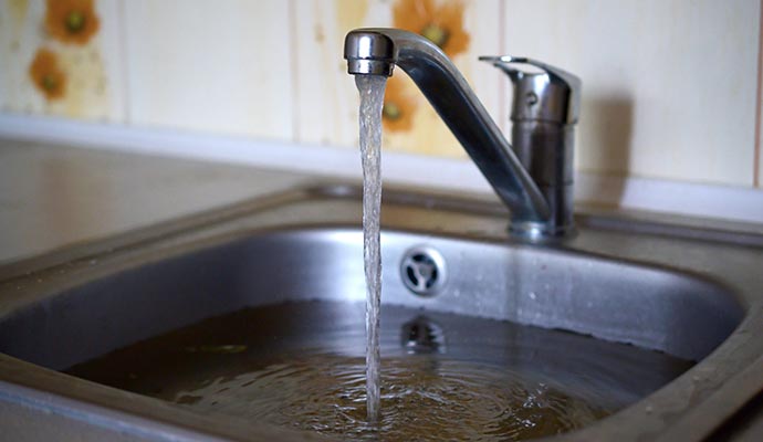 water filled kitchen sink