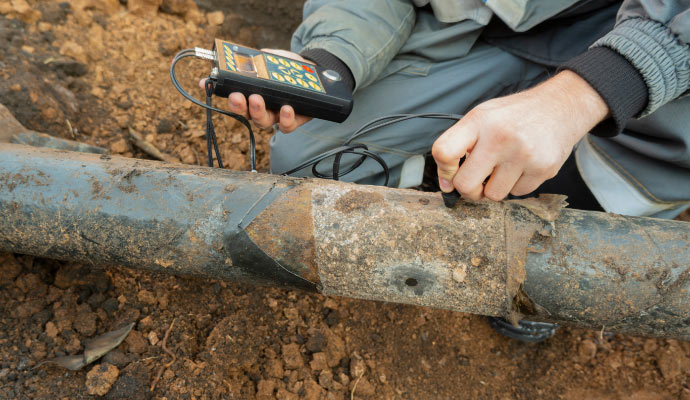 professional worker inspecting a water pipe