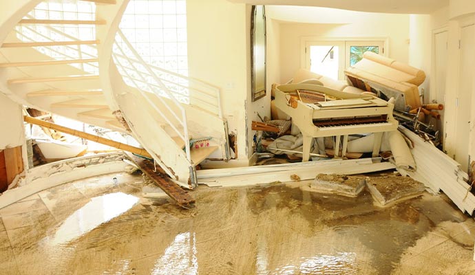 Water damaged house interior